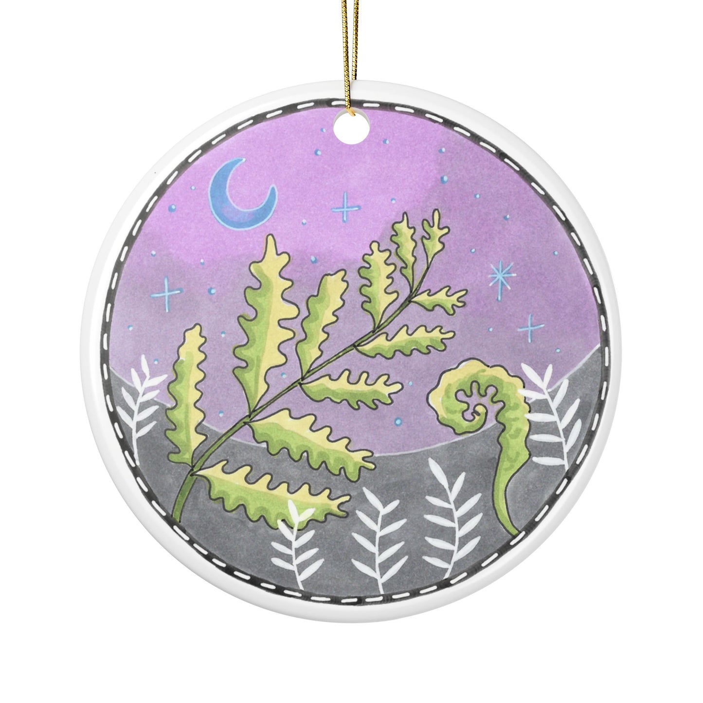 Moonlight Fern Ceramic Ornament
