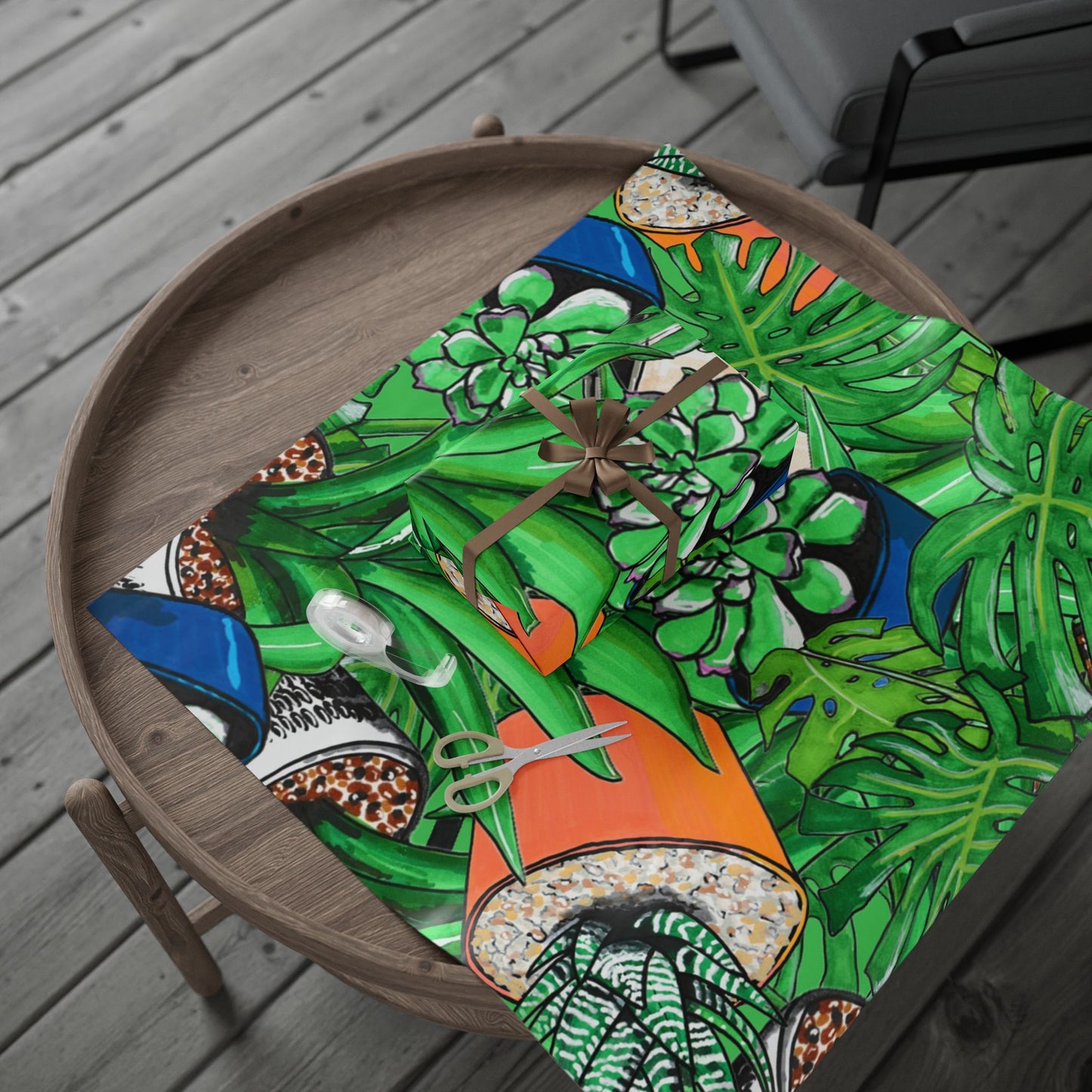 Tropical Succulent Wrapping Paper — Green Monstera & Potted Plants Gift Wrap