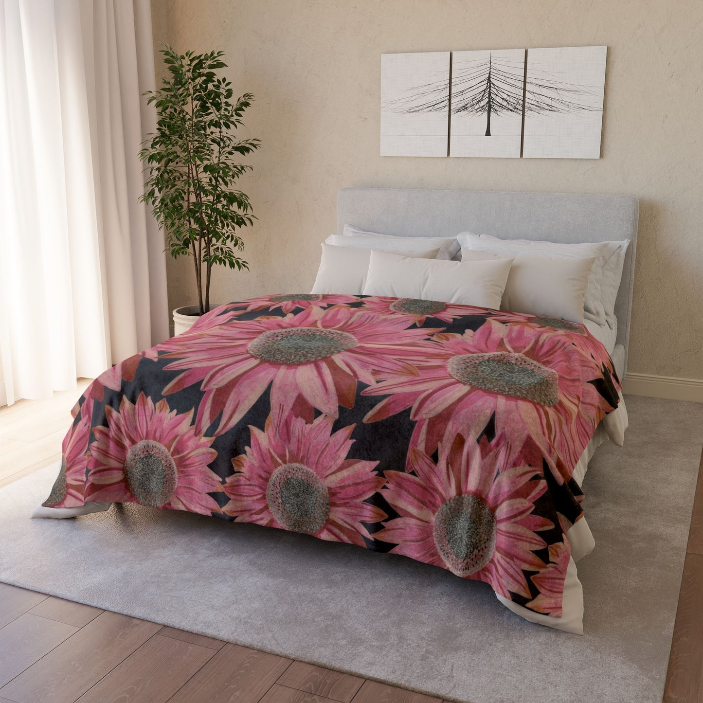 Pink Sunflowers Throw Blanket