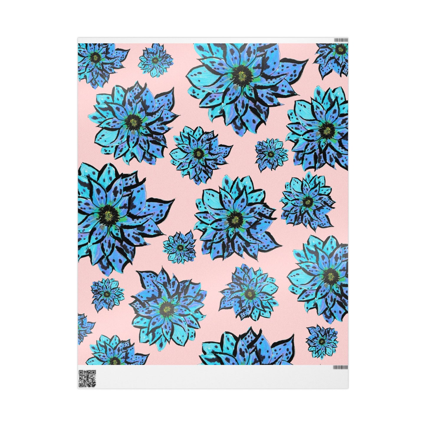 Blue Dahlia Wrapping Paper — Pink Background Gift Wrap for Birthdays & Mother's Day