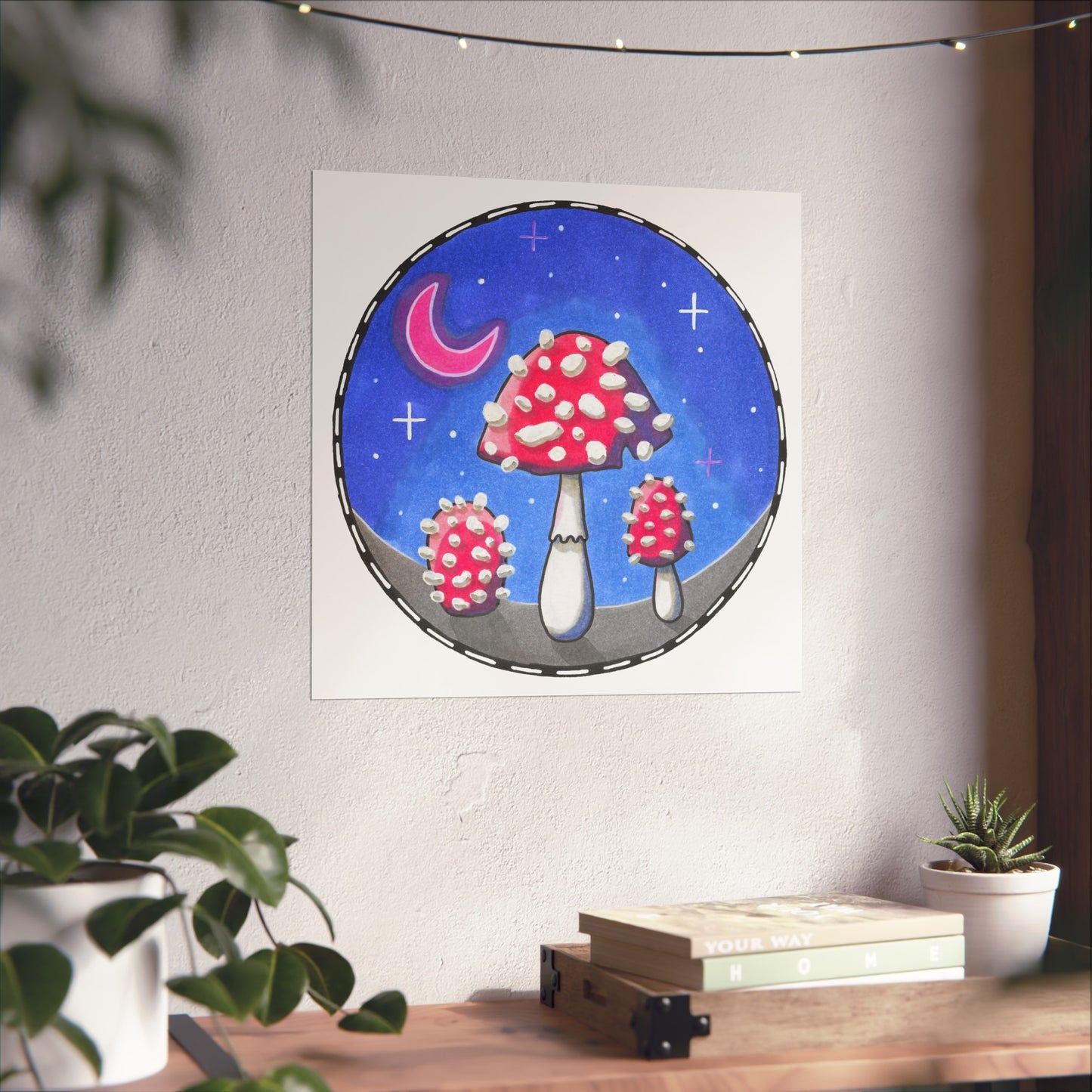 Moonlight Mushroom Art Poster
