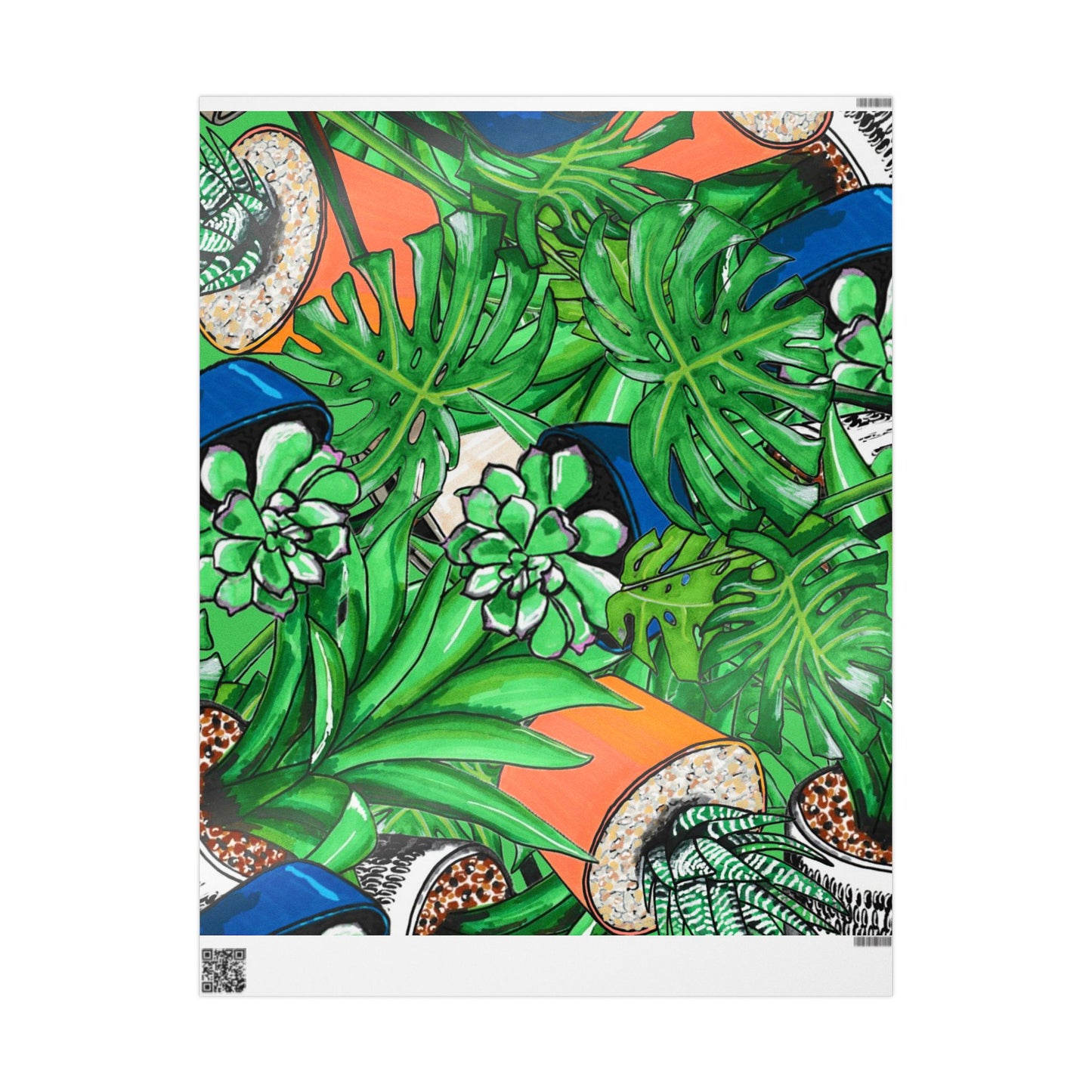 Tropical Succulent Wrapping Paper — Green Monstera & Potted Plants Gift Wrap