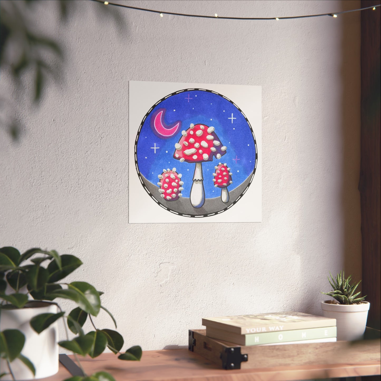 Moonlight Mushroom Art Poster