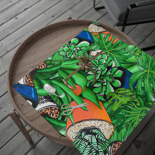 Tropical Succulent Wrapping Paper — Green Monstera & Potted Plants Gift Wrap