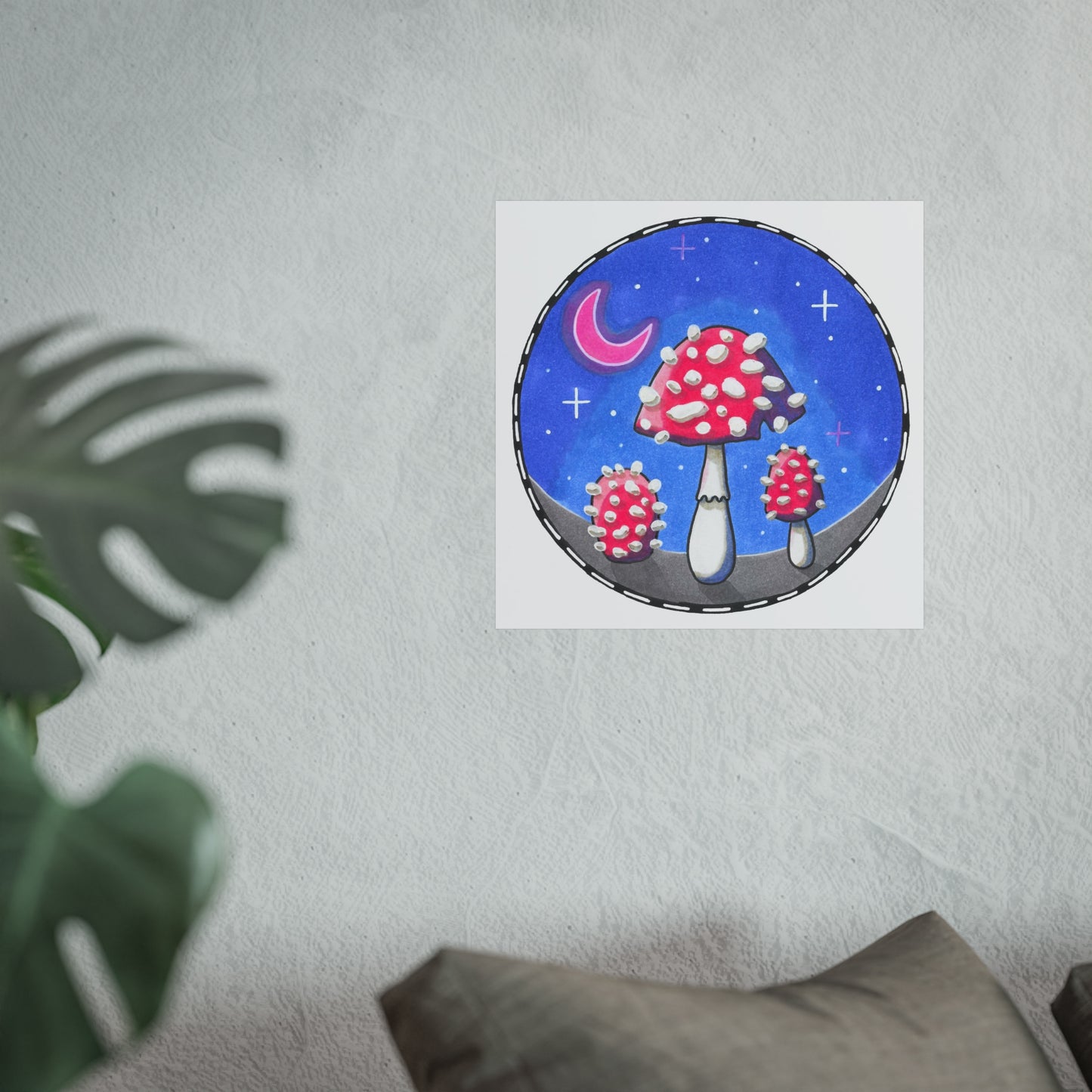 Moonlight Mushroom Art Poster