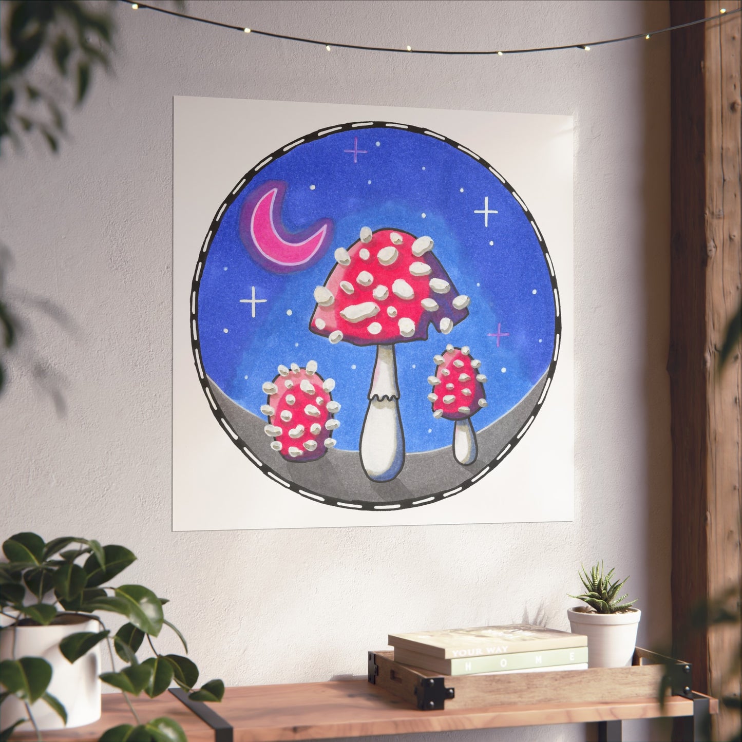 Moonlight Mushroom Art Poster