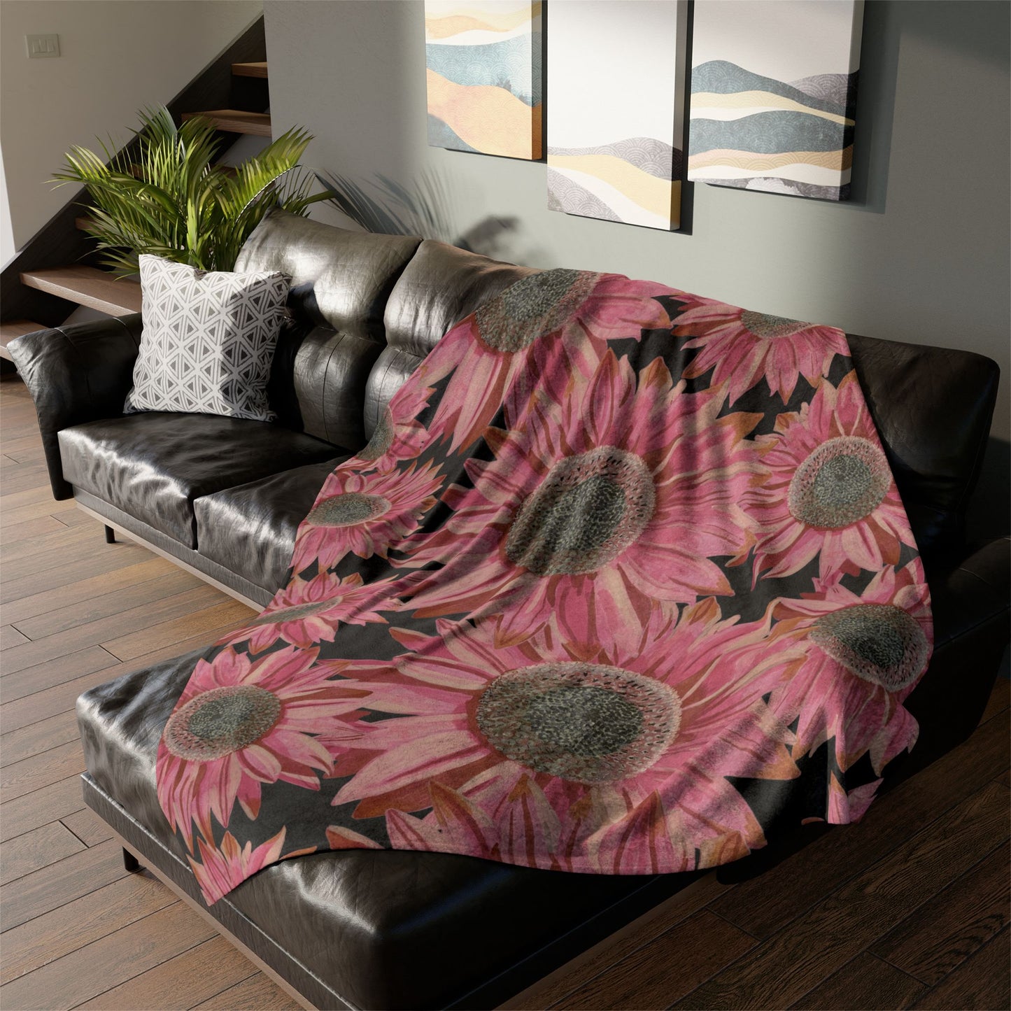 Pink Sunflowers Throw Blanket