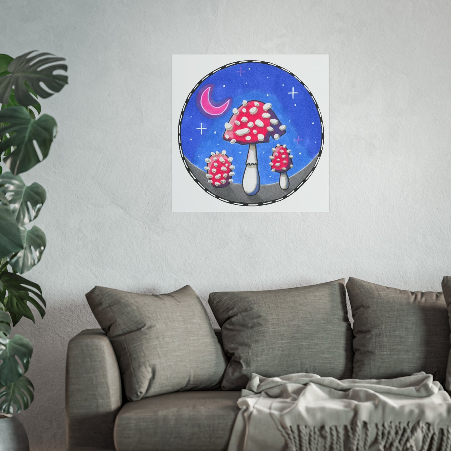 Moonlight Mushroom Art Poster