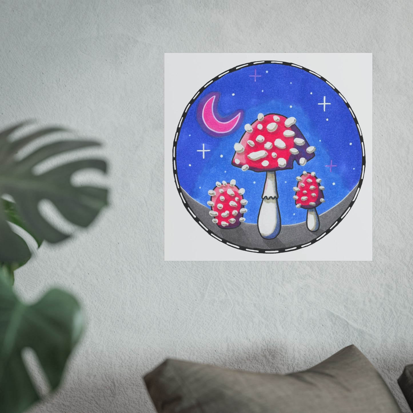 Moonlight Mushroom Art Poster