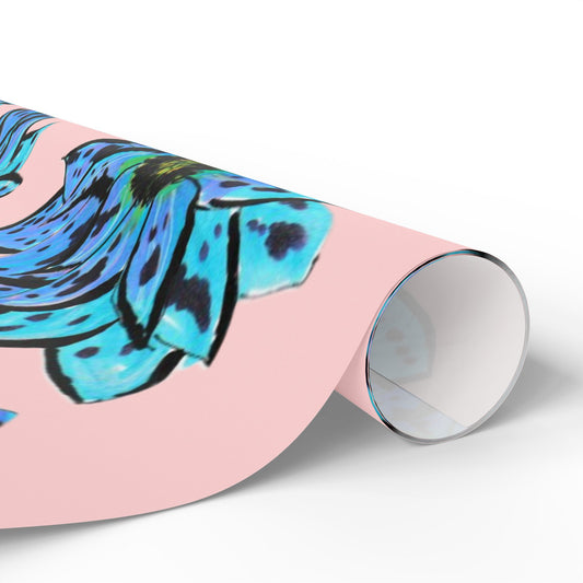 Blue Dahlia Wrapping Paper — Pink Background Gift Wrap for Birthdays & Mother's Day