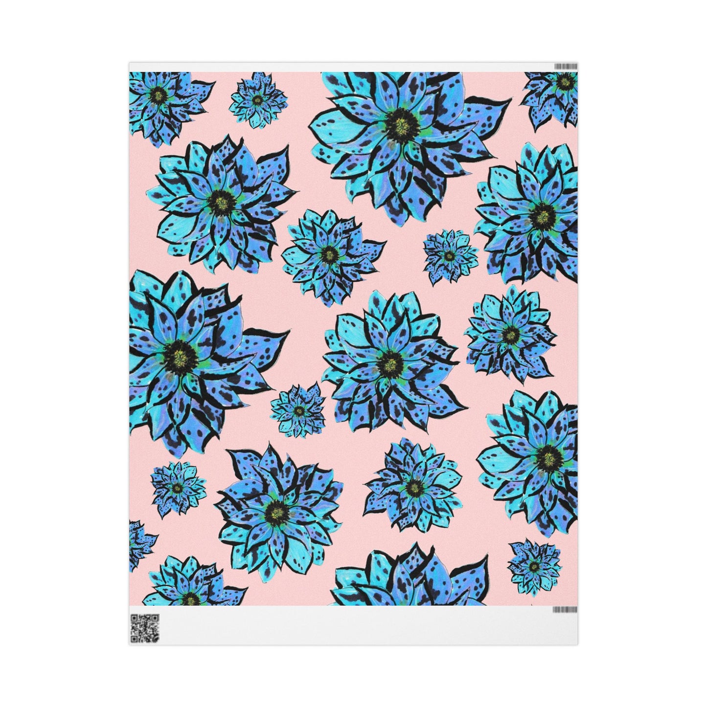 Blue Dahlia Wrapping Paper — Pink Background Gift Wrap for Birthdays & Mother's Day