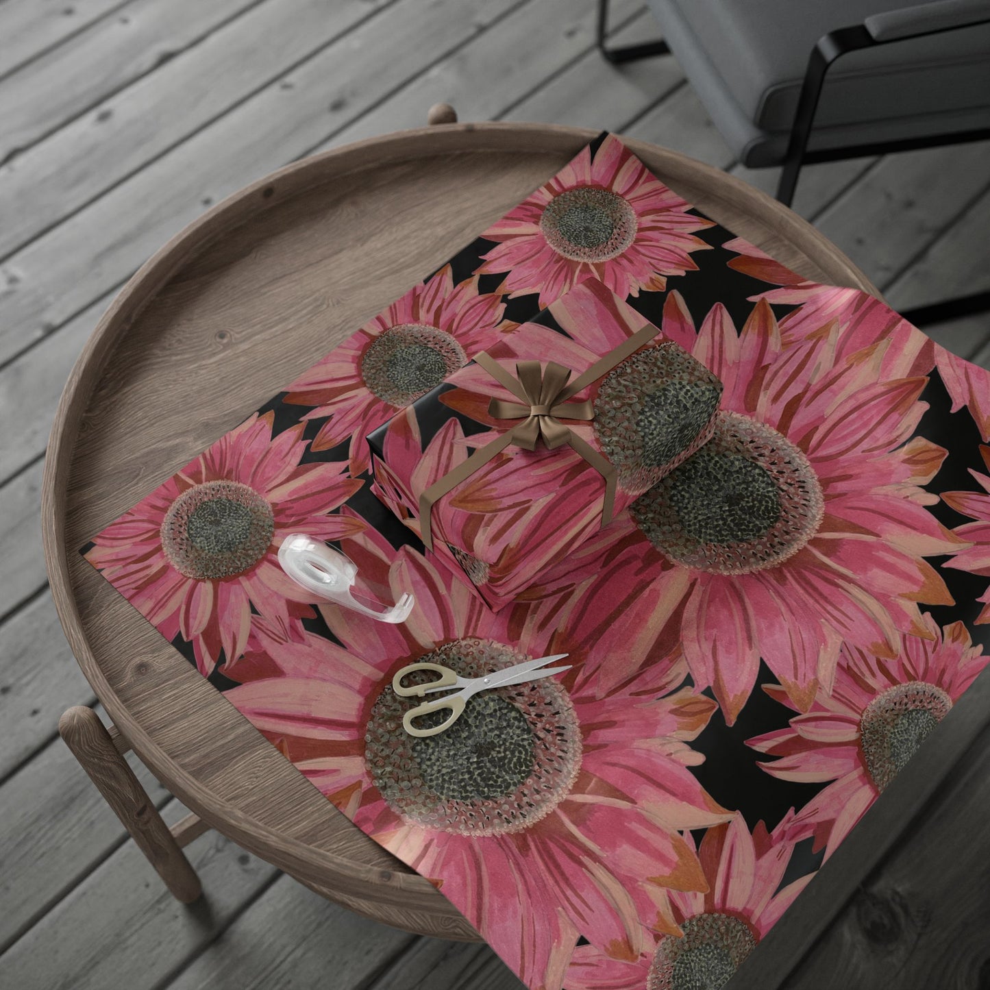 Pink Sunflowers Wrapping Paper — Floral Gift Wrap Roll for Birthdays & Mother’s Day